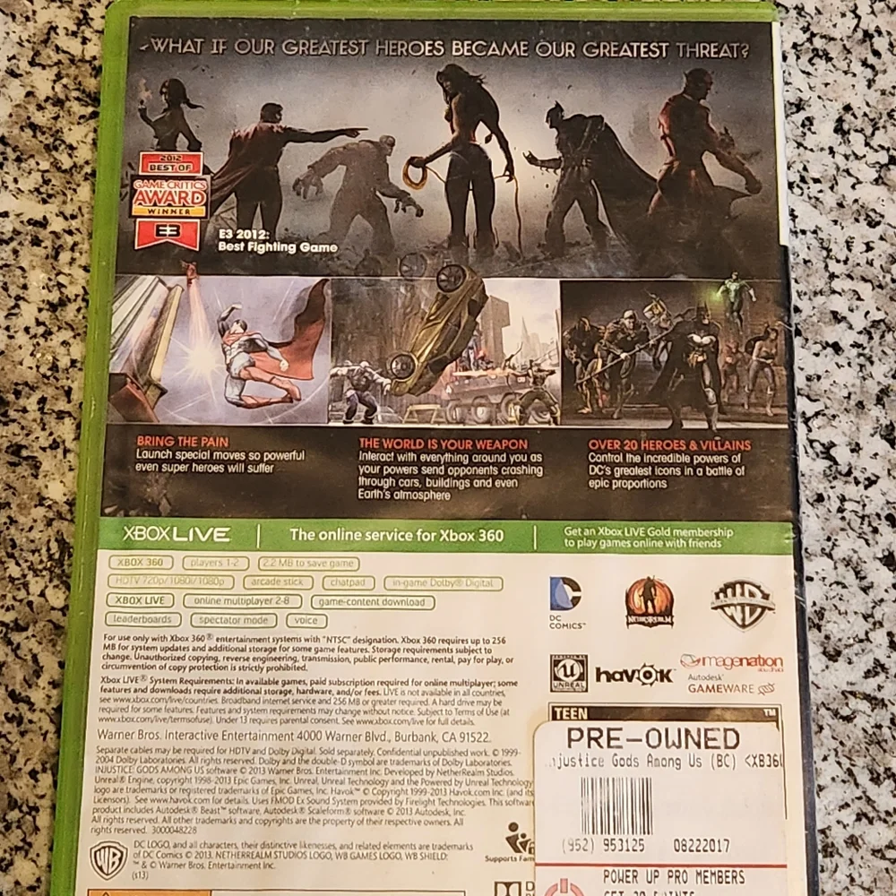 XBOX 360 WB DC Comics Injustice Gods Among Us Video Game Rated Teen